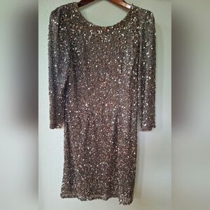 Pisarro Nights Womens Brown Beaded/Sequin Open Back Dress Size 10